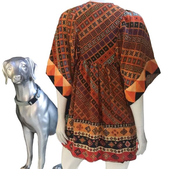 Anthropologie Tanvi Kedia "Sumana" Tunic Orange Beaded Short Sleeve Dress XS - Picture 4 of 10
